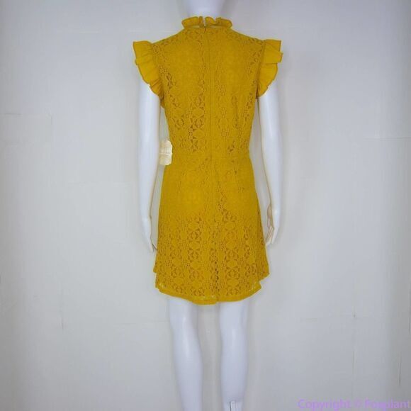 NEW Altar'd State mustard yellow lace dress with ruffle neck , L - Picture 13 of 14